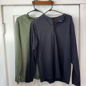 Men's Long Sleeve Henley Shirts - Black and Green